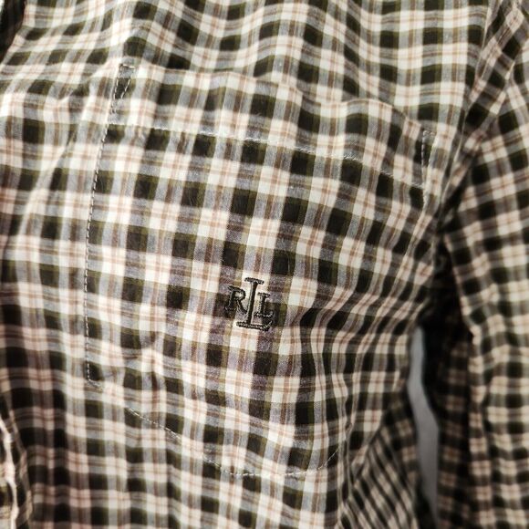 Lauren Ralph Lauren L 100% Cotton Plaid Lightweight Button Down Shirt Fall Color - Picture 3 of 12